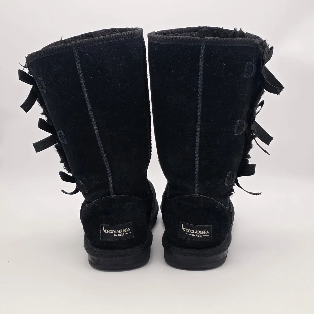 Koolaburra by UGG Victoria Tall‎ Boots Womens 5 Black Suede Triple Bow  Coquette